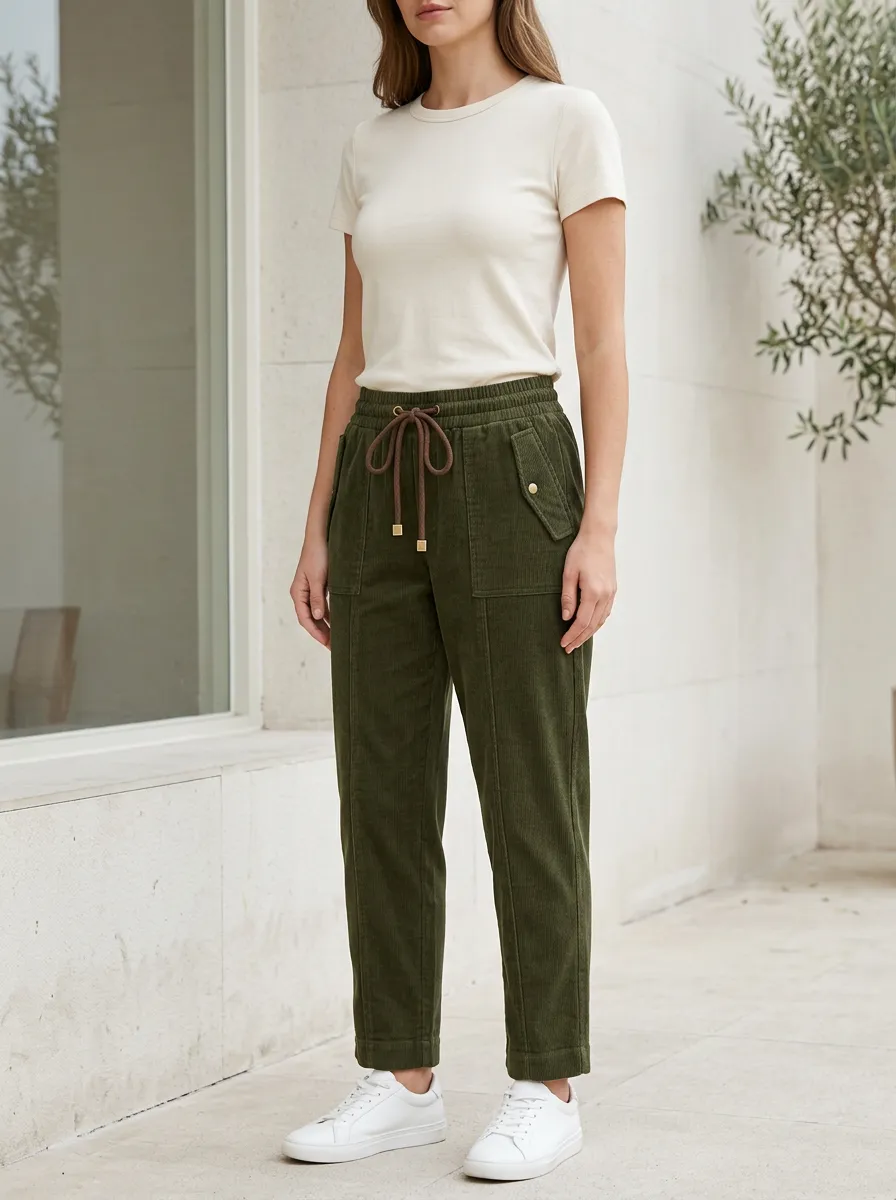 Women's Sport Inspired Casual Adjustable Drawstring Waist Pants