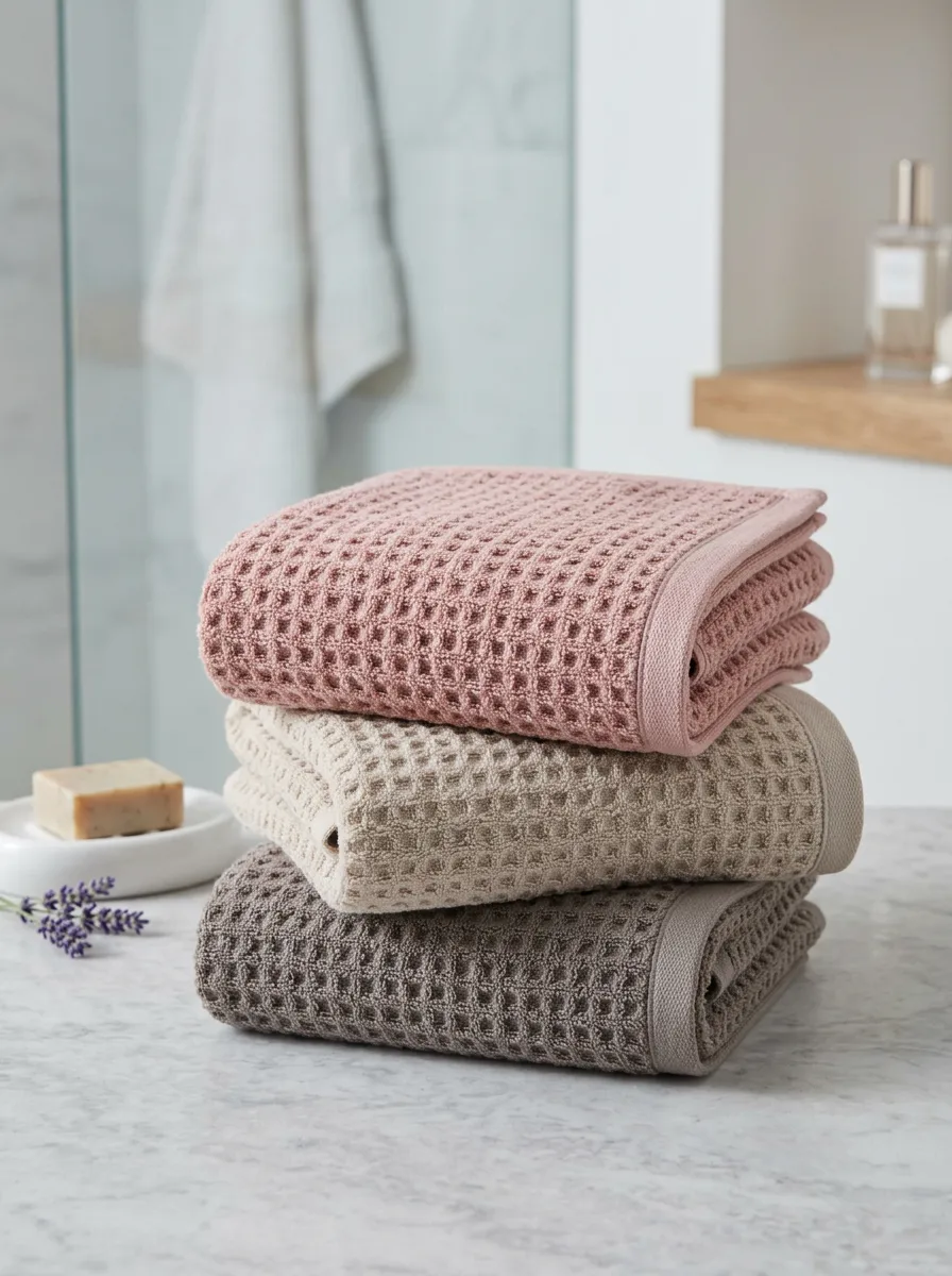 Refined Waffle-Texture Three-Piece Towel Set