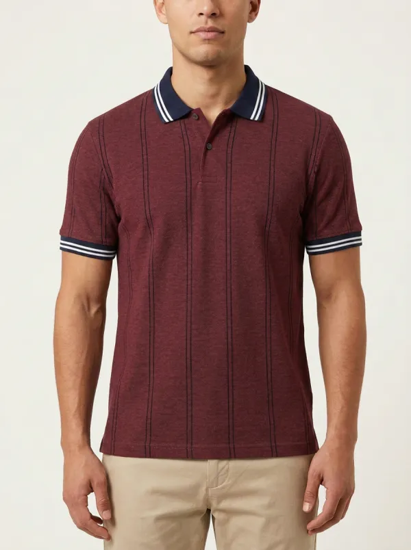 Men's Knit Ribbed Textured Vertical-Stripe Polo Shirt