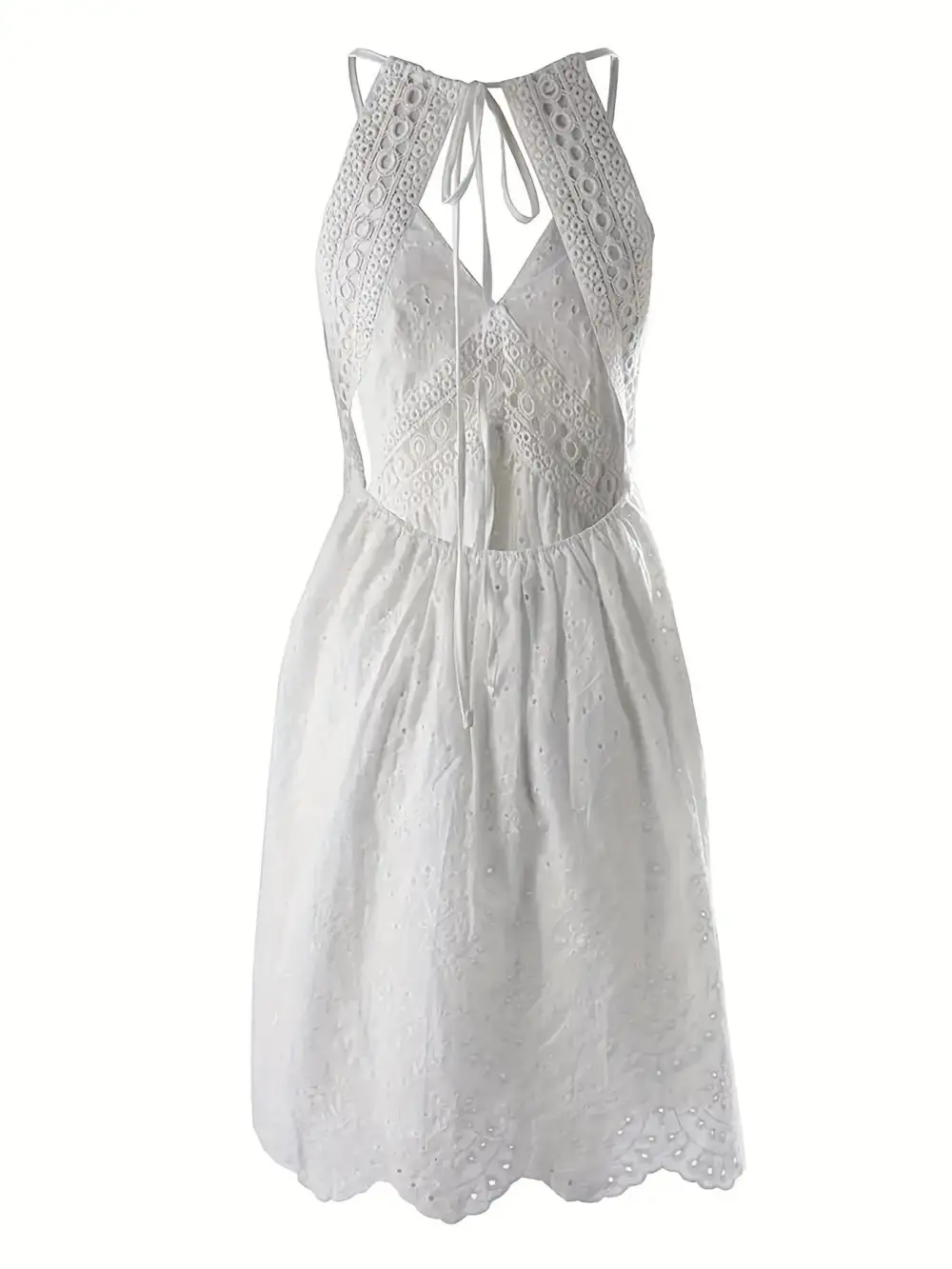 Lace Eyelet V Neck Mini Dress