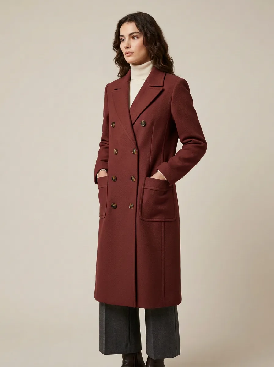 Women's Classic Camel Double-Breasted Wool Blend Overcoat