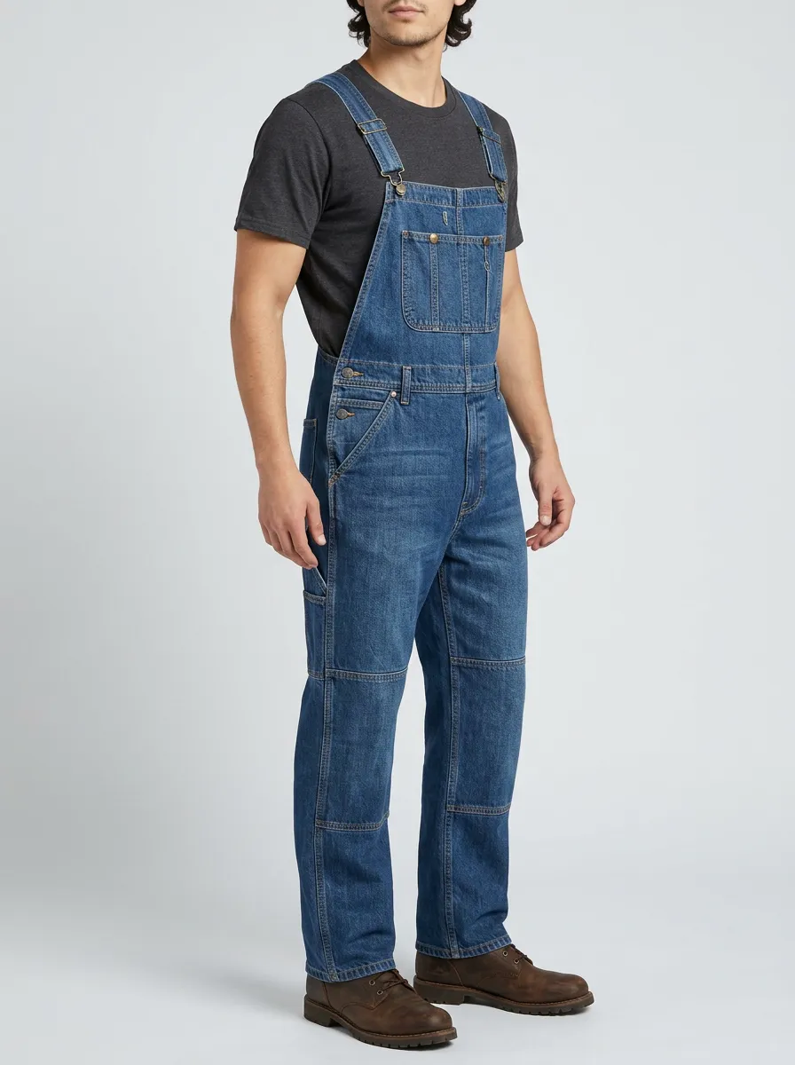 Men's Casual Workwear Blue Denim Bib Overalls