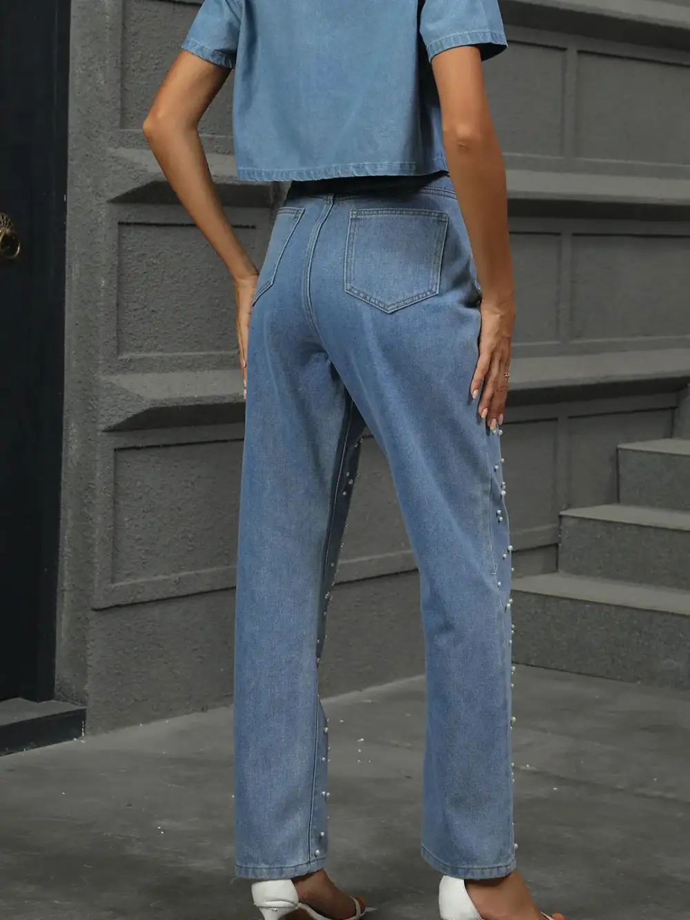 Pearl Detail Pocket Denim Jeans