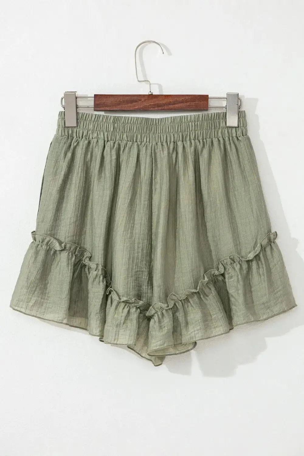 Textured Tie Waist Ruffle Hem Shorts