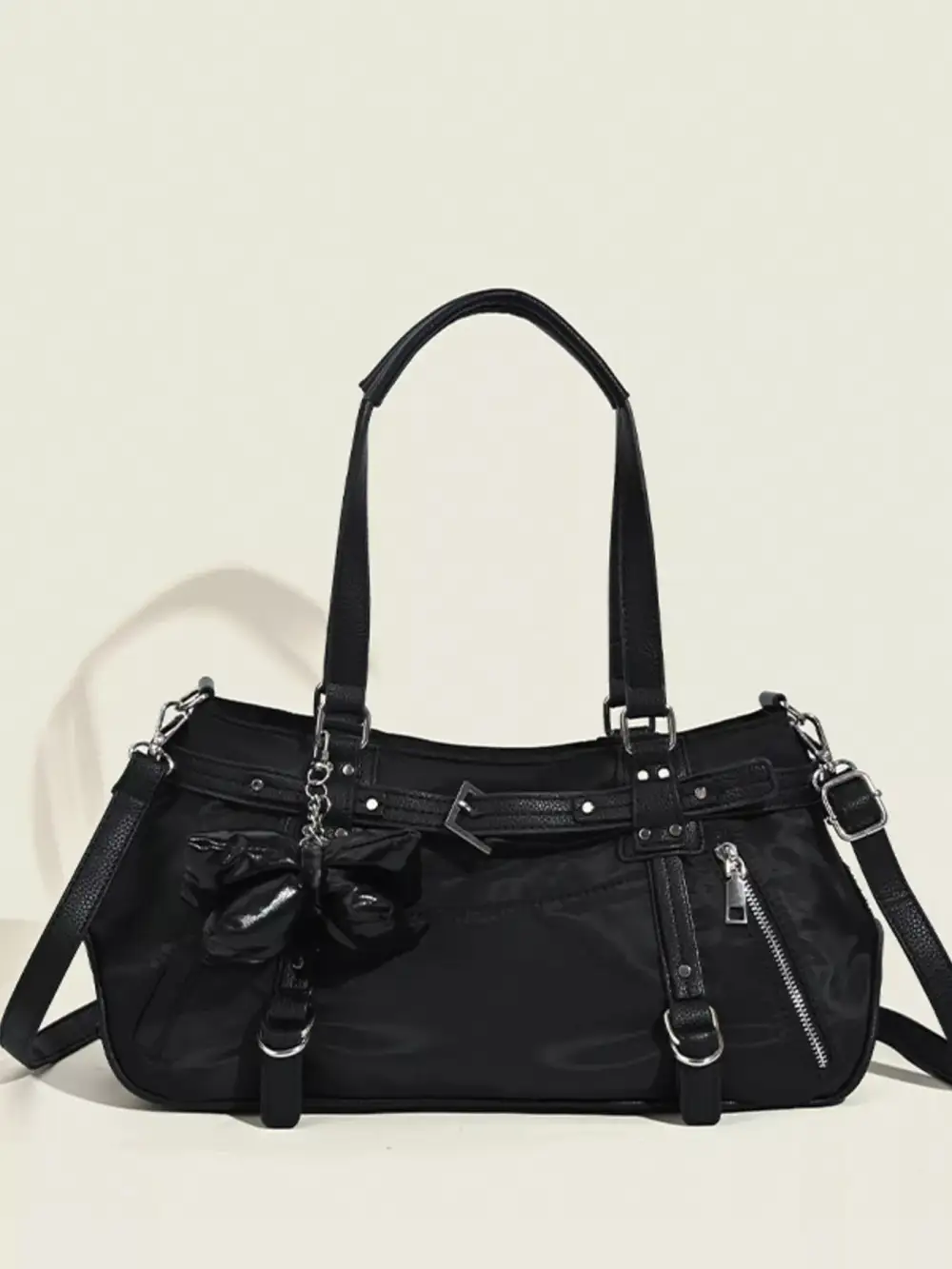 Buckle Decor Leather Handbag