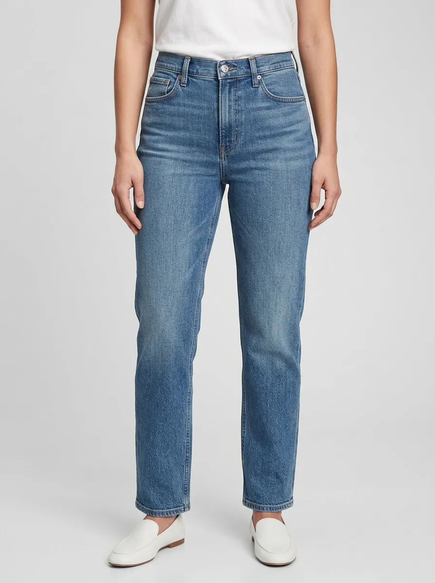 Refined Straight Leg High Waist Denim Jeans