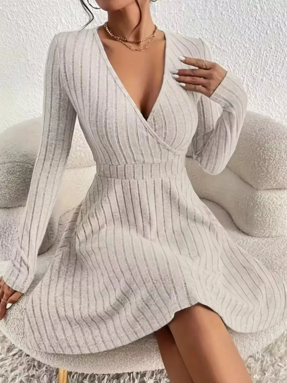 Ribbed Knit Wrap Mini Dress