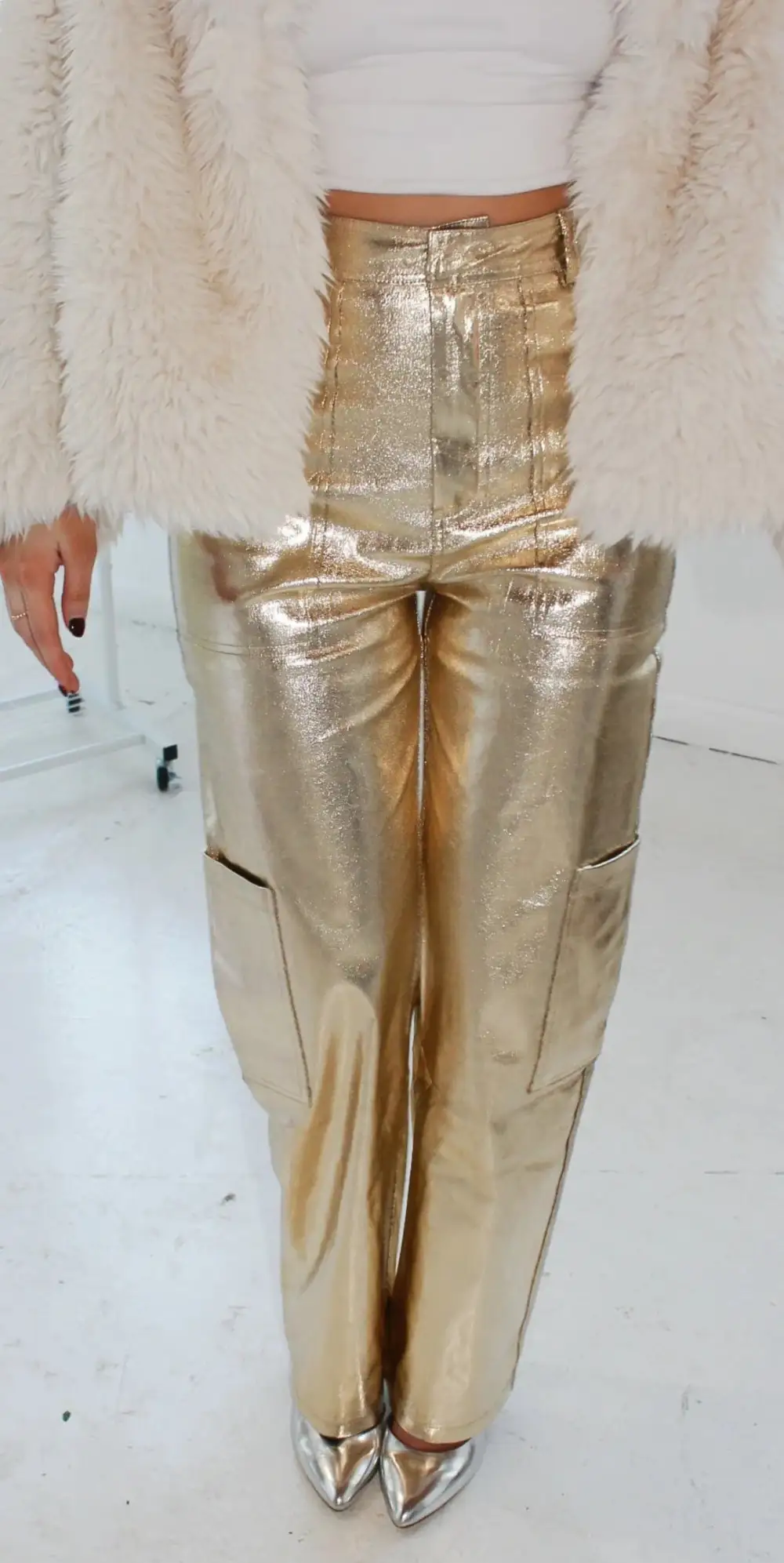 Faux Leather Roomy Utility Casual Pants