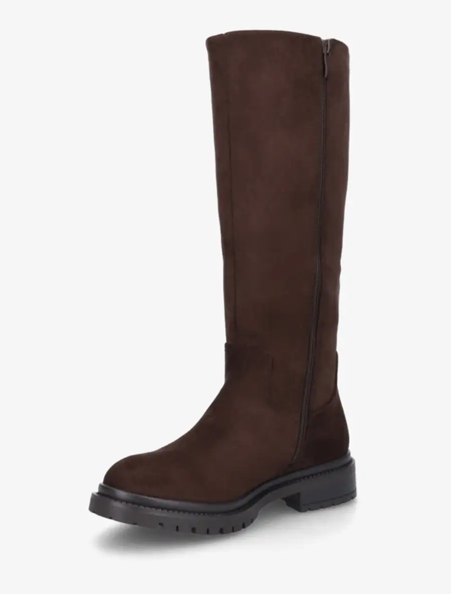 Lug Sole Block Heel Faux Suede Knee High Boots