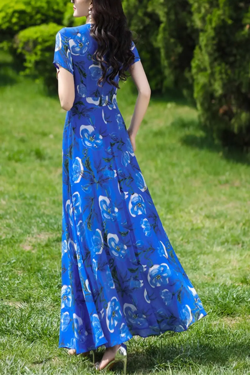 Modern Floral Chiffon Short Sleeve Maxi Dress