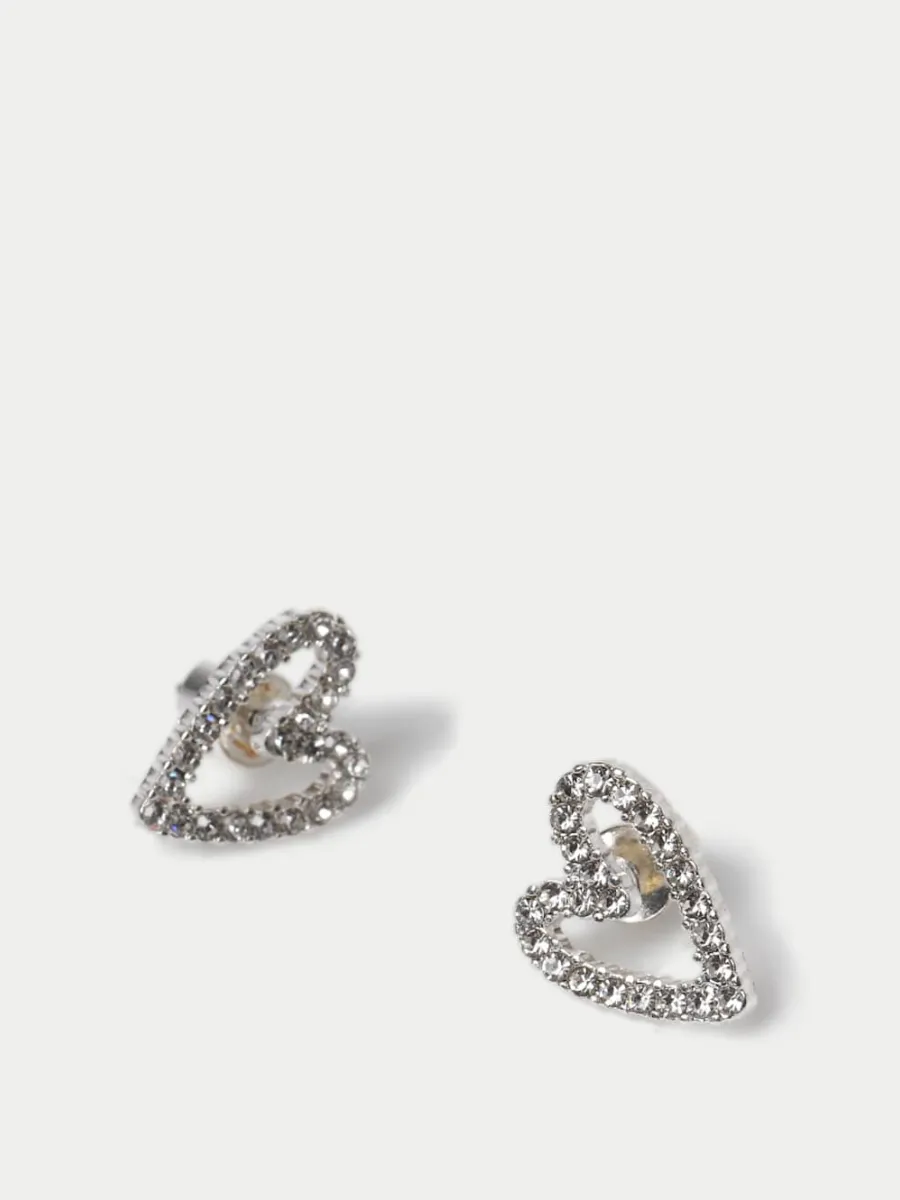 Cute Rhinestone Heart Ear Studs