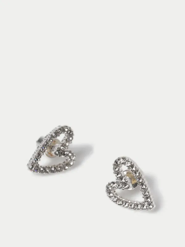 Cute Rhinestone Heart Ear Studs