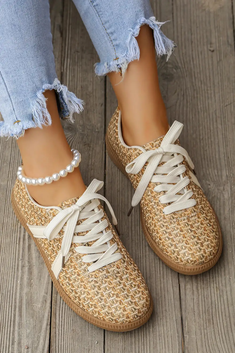 Woven Lace-Up Casual Sneakers