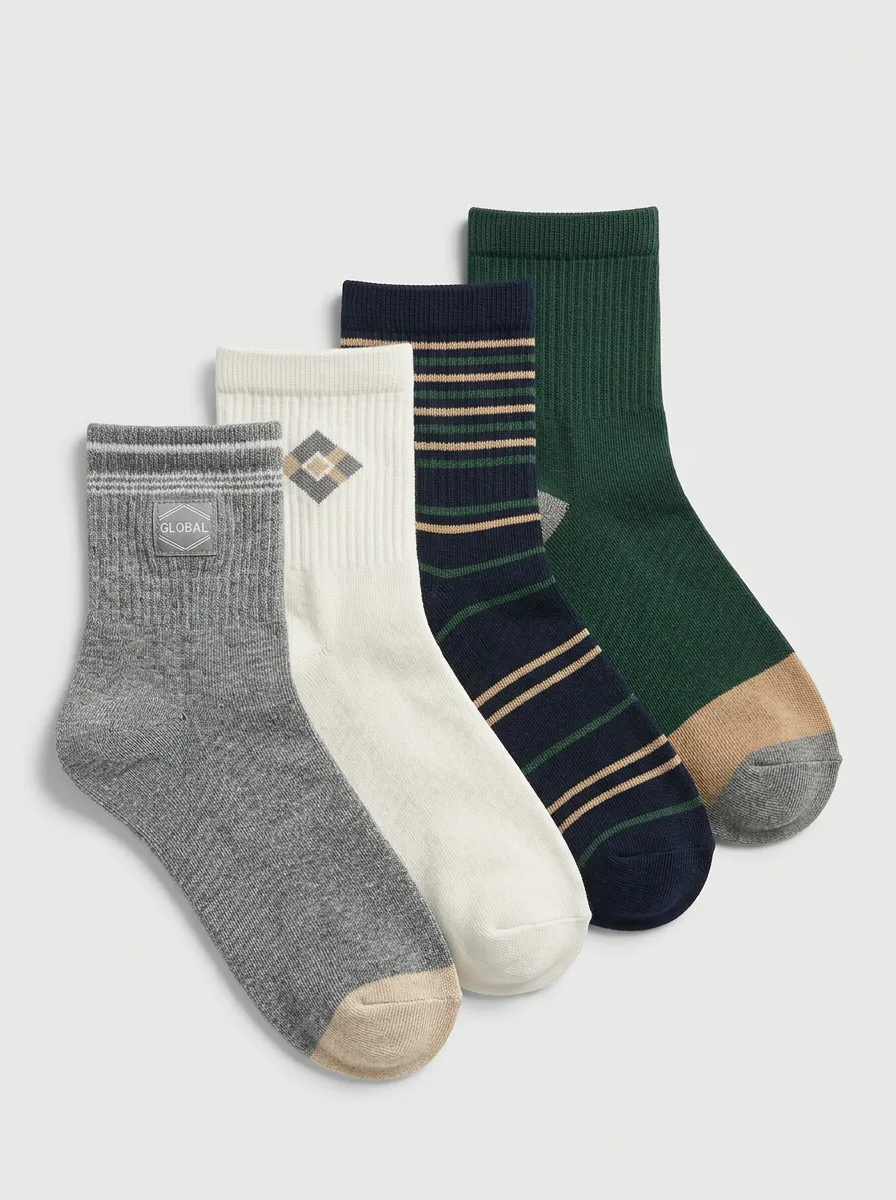 Striped Geometric Heathered Texture Ribbed Texture Men's Crew Socks Four-Pair Pack