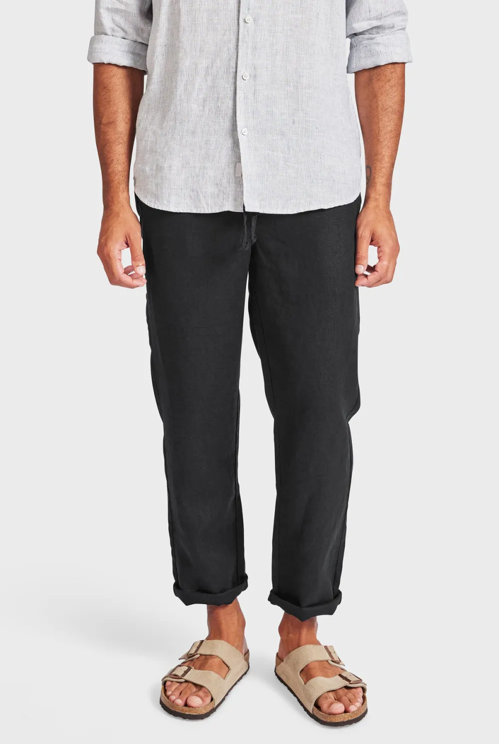 Solid Color Linen Tapered Trousers