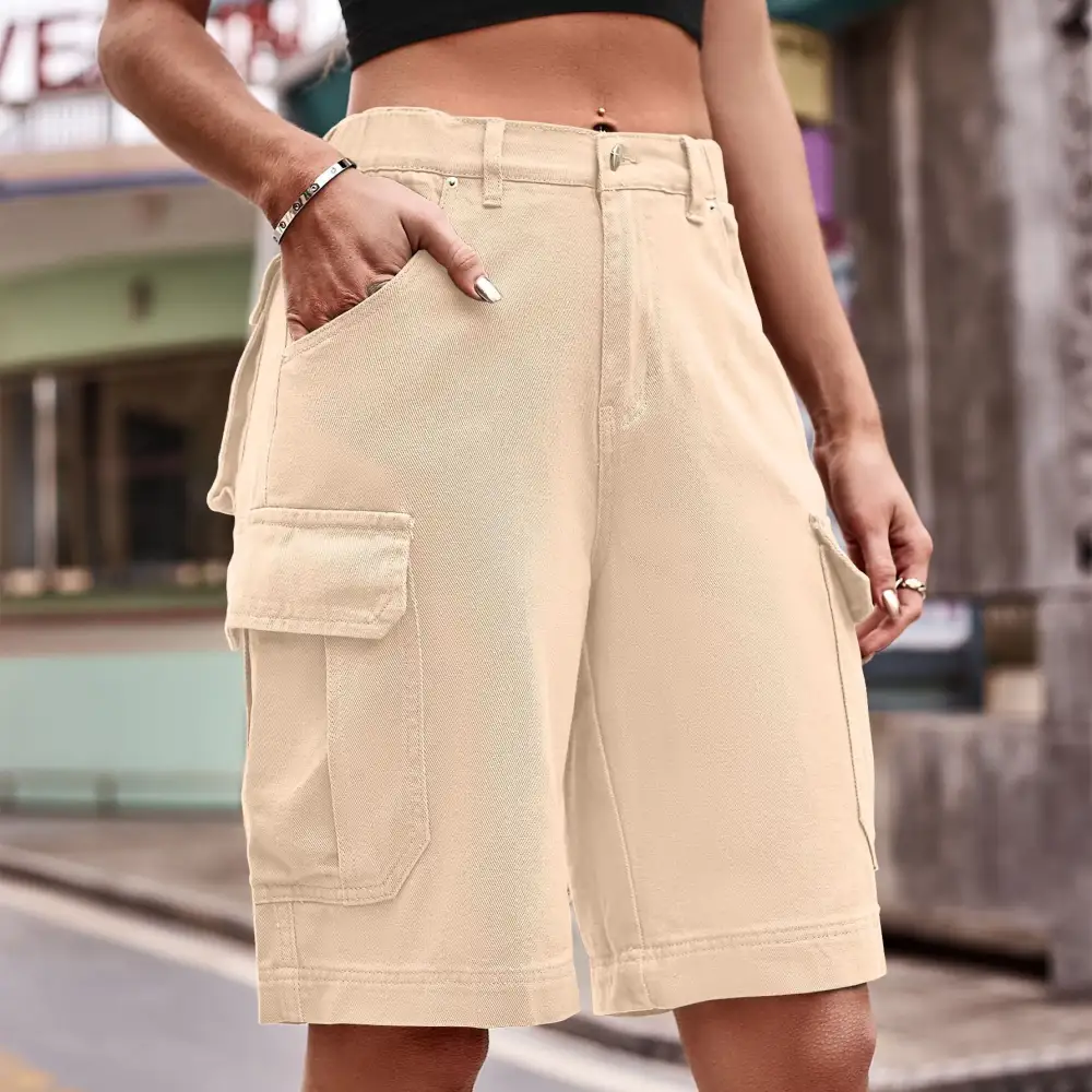 Pocketed Denim Cargo Shorts