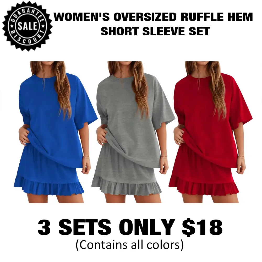 Women's Oversized Ruffle Hem Short Sleeve Set