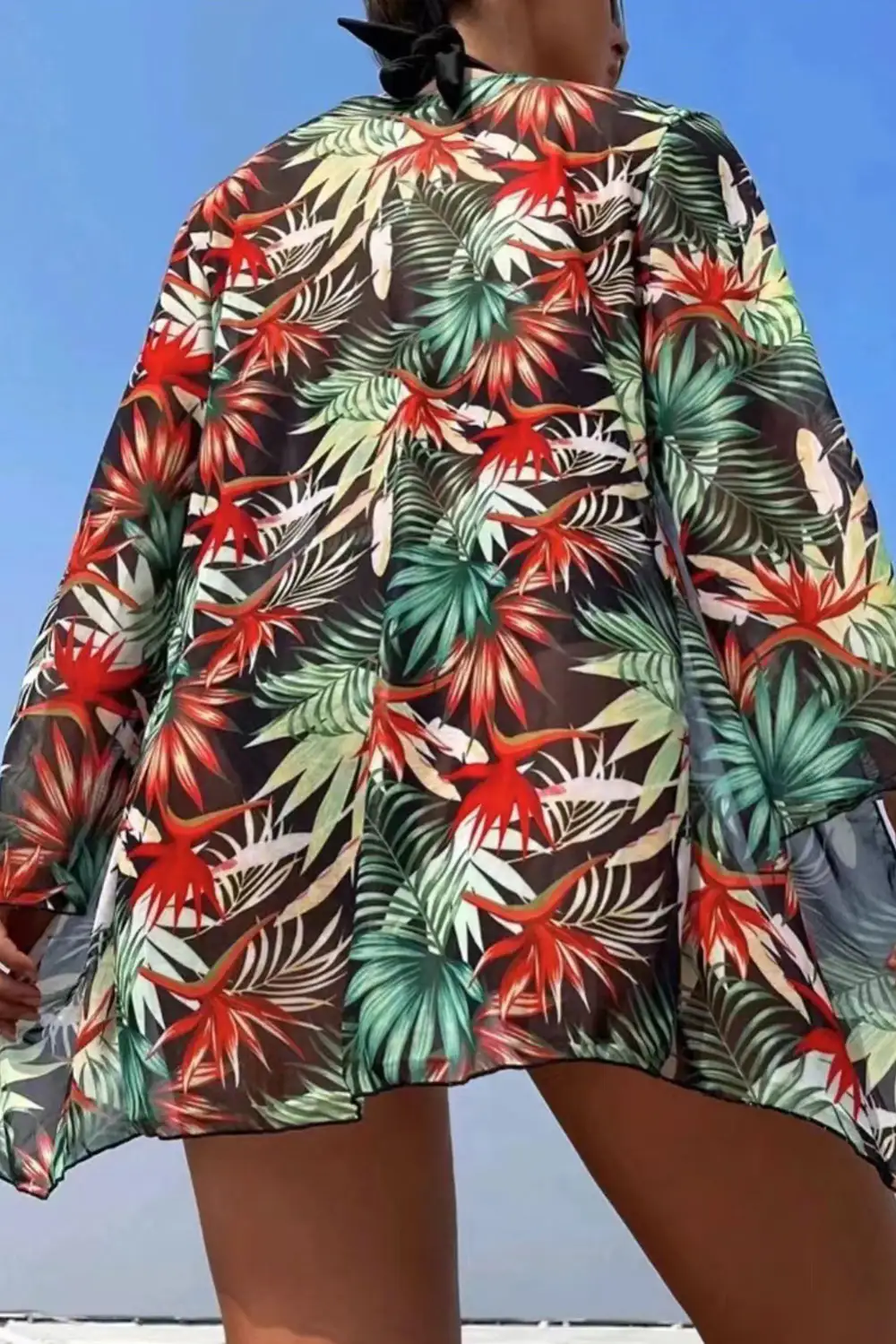 Tropical Contrast Trim Bikini Swim Set