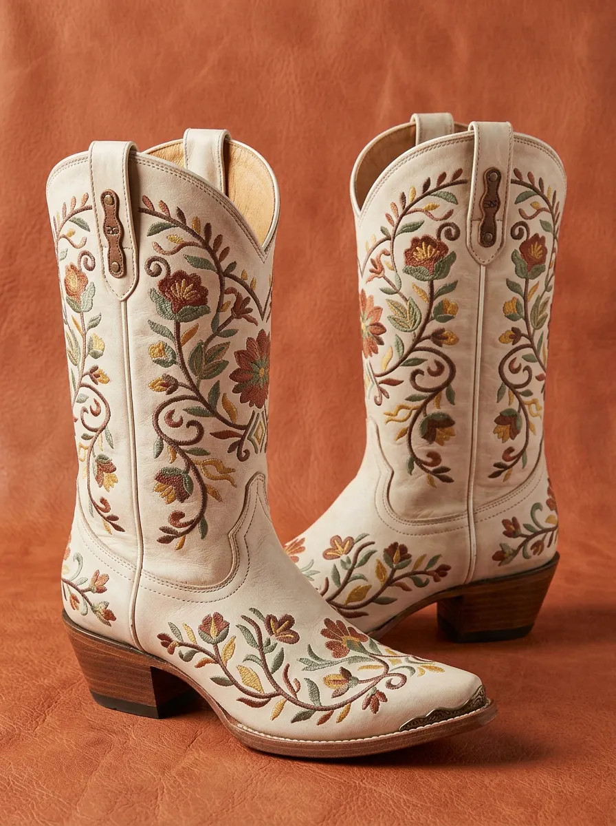 Women's Western Cowgirl Cowboy Floral Embroidery Floral Embroidered Cowgirl Boots