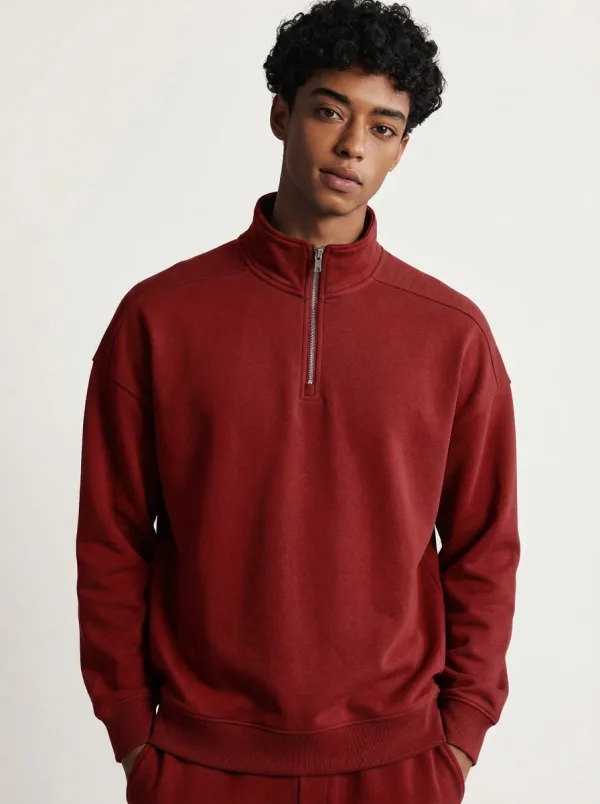 Men's Modern Minimalist Textured Stand-Collar Quarter-Zip Sweatshirt