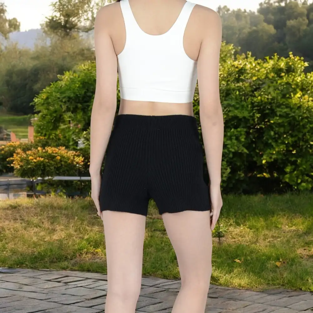 Drawstring Ribbed Stretch Knit Shorts