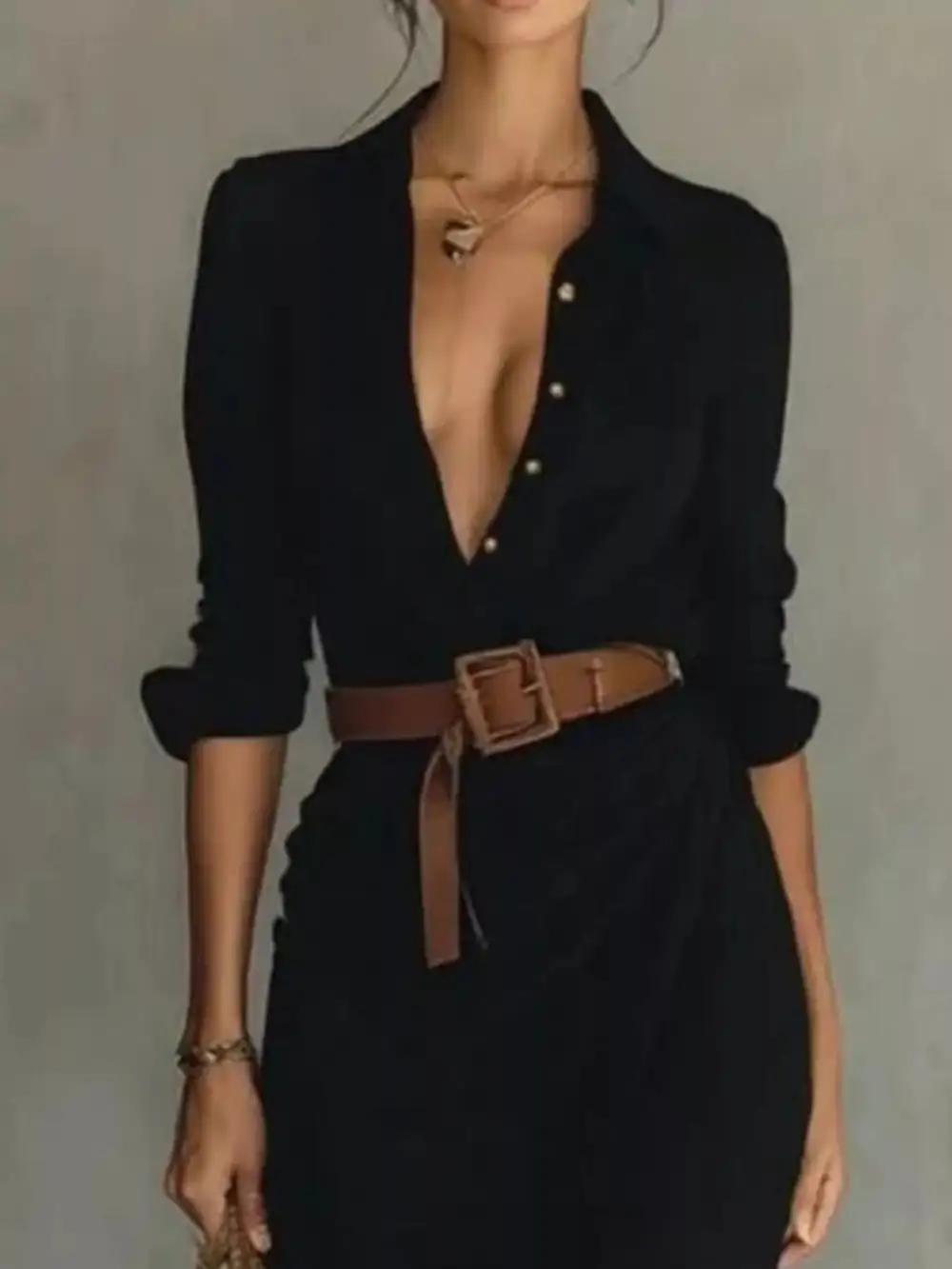 Gathered Detail Ruched Long Sleeve Maxi Dress
