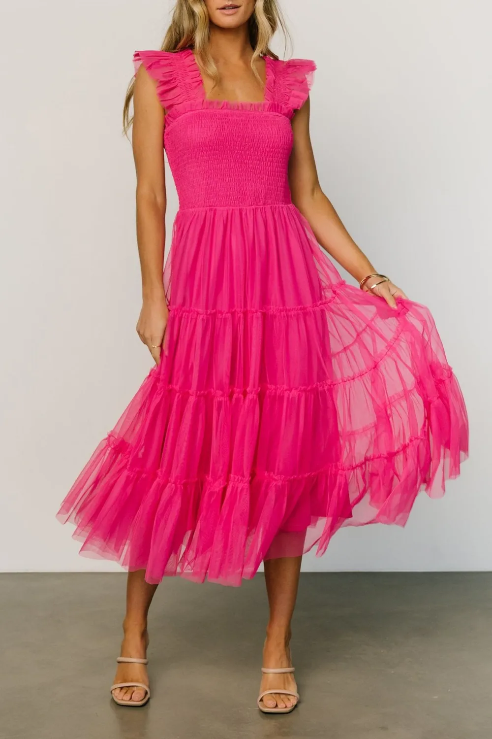 Versatile Fluttering Sleeves Sheer Dress