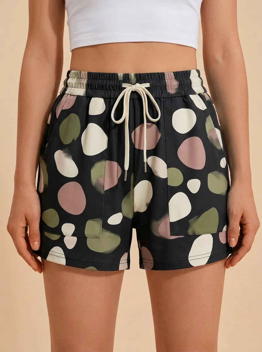 Women's Polka-Dot Patch-Pocket Casual Shorts