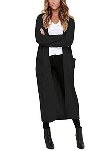 Womens Solid Casual Cozy Knit Open Front Long Cardigan Sweater