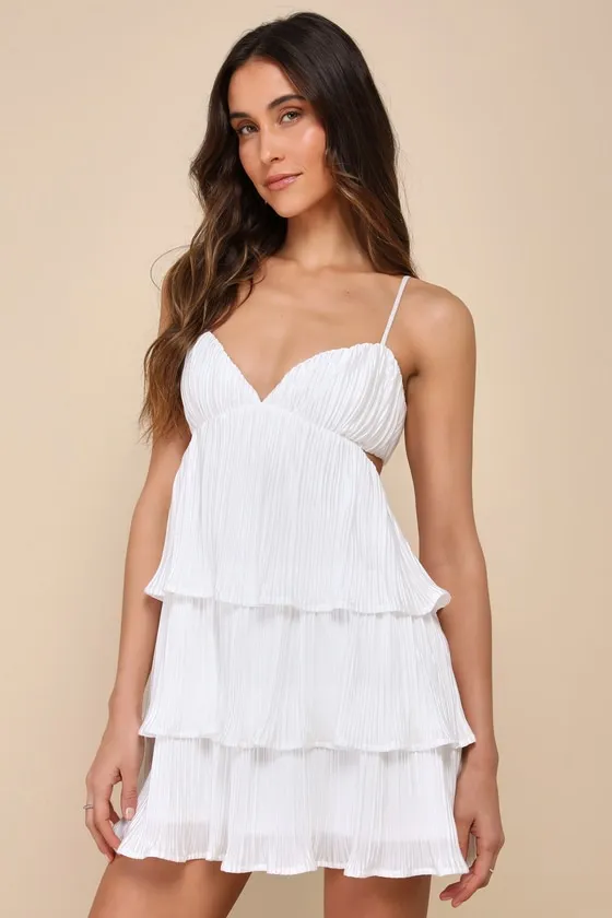 Sleek Dedication Hot Pink Satin Plisse Cutout Tiered Mini Dress