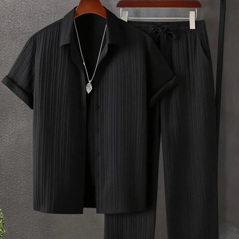 Men's Two-piece Suit Shirt and Elastic Waist Pants Set