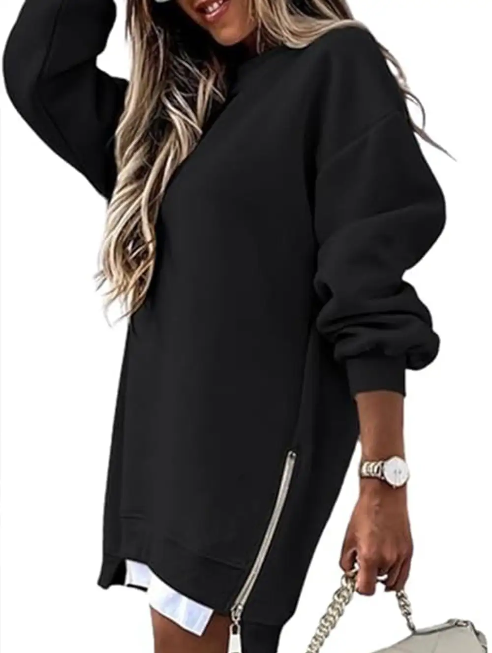 Side Zip Patchwork Pullover Sweatshirt