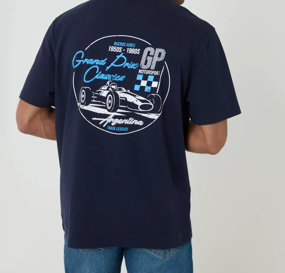 Men's Navy Relaxed-Fit Graphic Cotton T-Shirt
