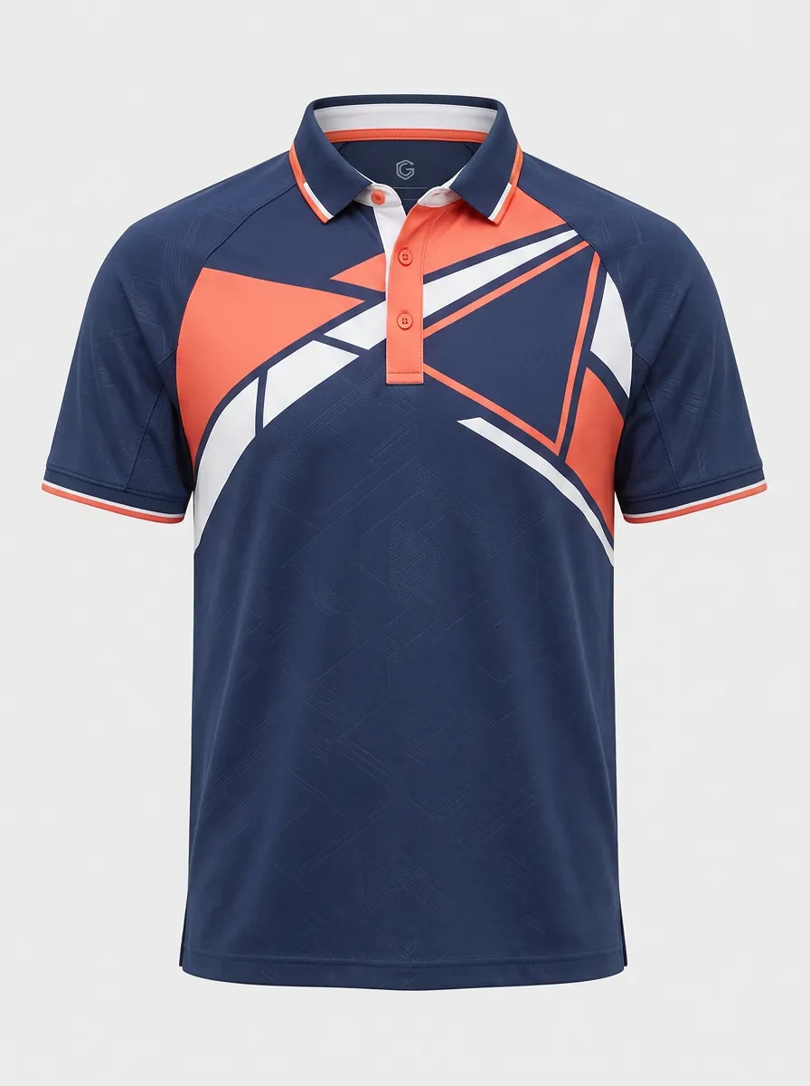 Men's Sporty Geometric Pattern Printed Polo Shirt