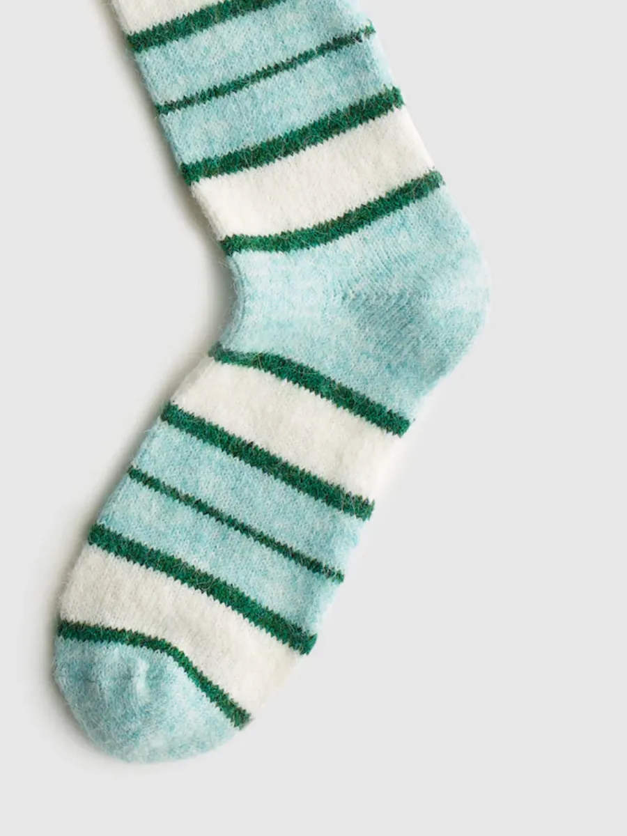 Aqua-Green Striped Crew Socks