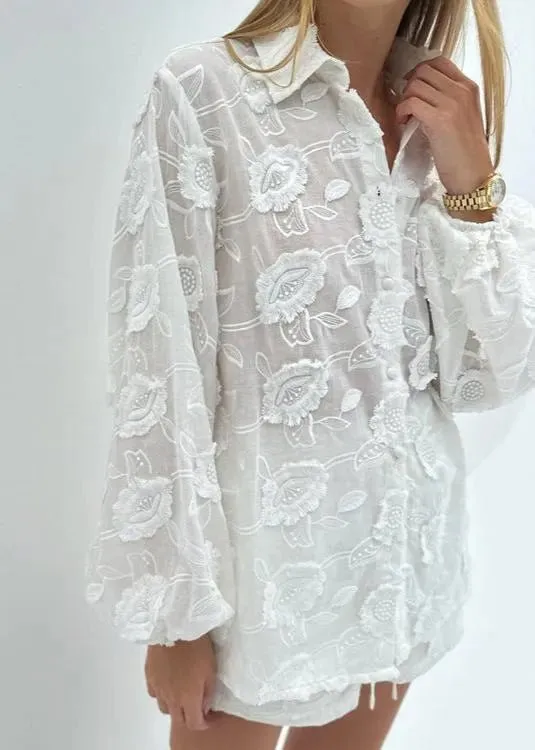 Draped Floral Embroidered Mini Skirt