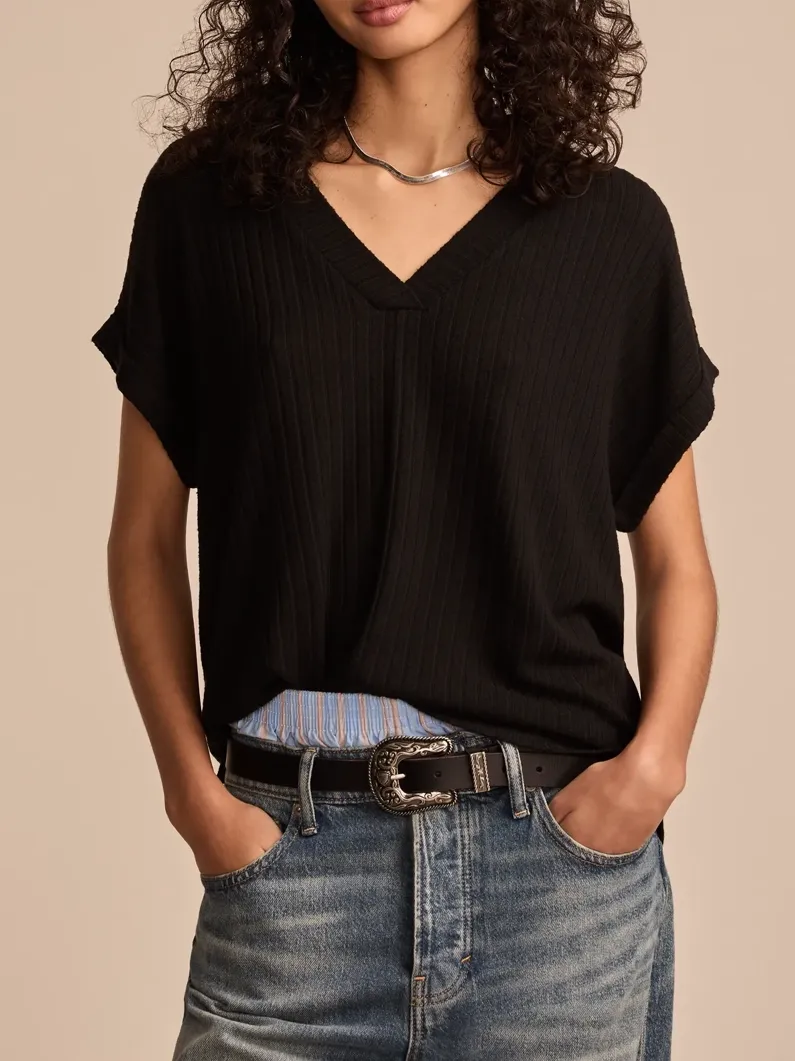Casual V-Neck Black Tee