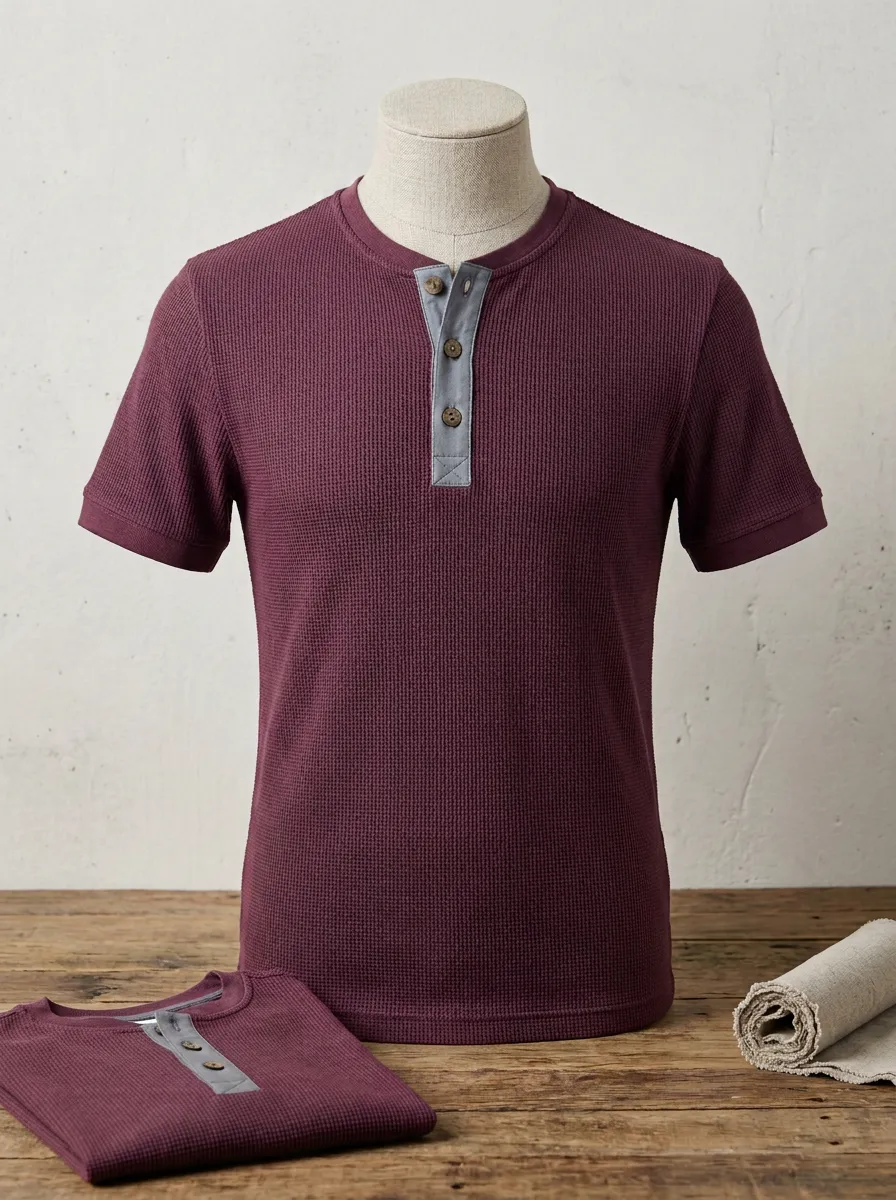 Men's Motion Waffle Knit Button Placket Henley Shirt