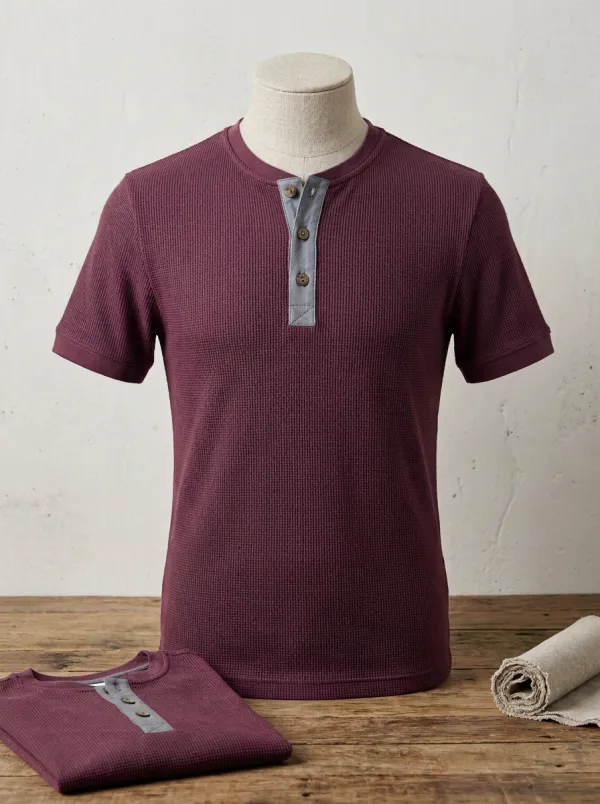 Men's Motion Waffle Knit Button Placket Henley Shirt