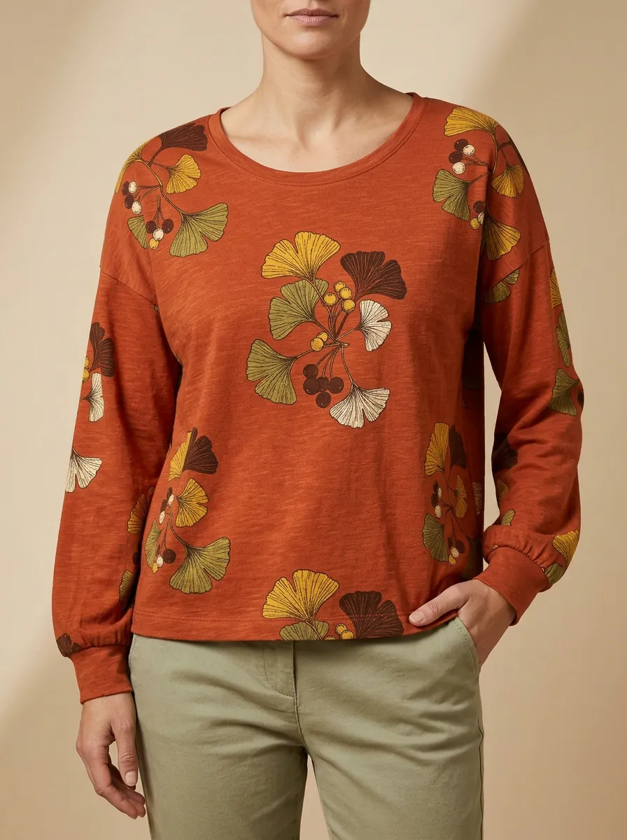 Ginkgo Leaf Botanical Sketch Long Sleeve Shirt