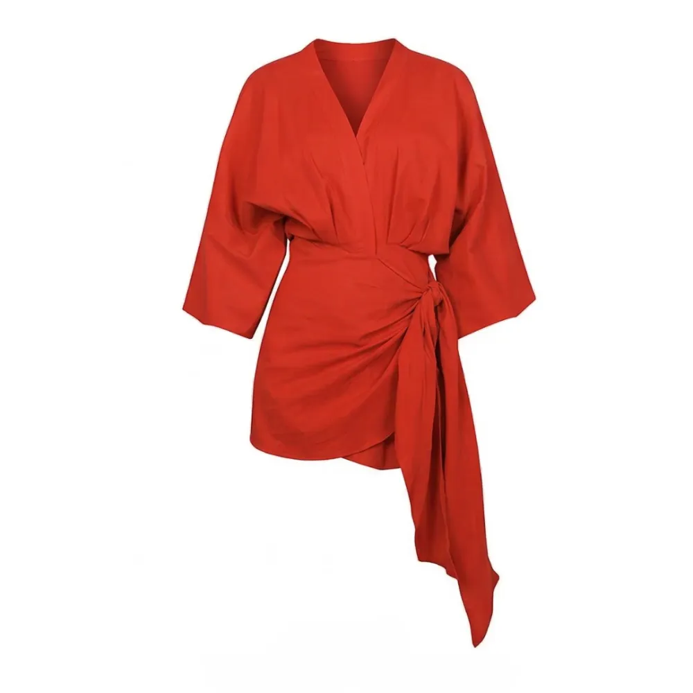 Wrap Style Kimono Sleeve Midi Dress