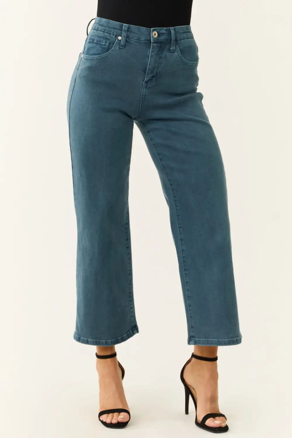 Mid - Wash Wide Leg Crop Jeans