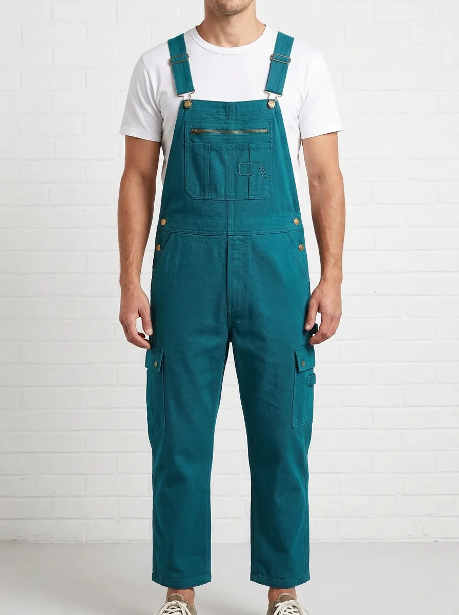 Men's Casual Workwear Grey Cargo Bib Overalls