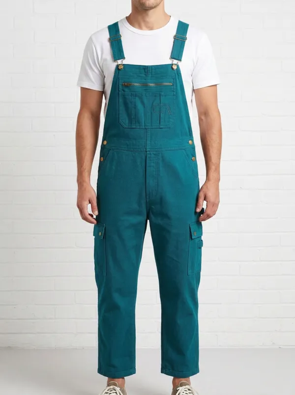Men's Casual Workwear Grey Cargo Bib Overalls