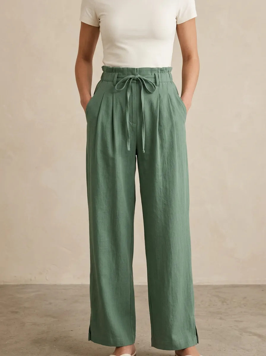 Women's High-Waisted Paperbag Tie-Waist Casual Pants