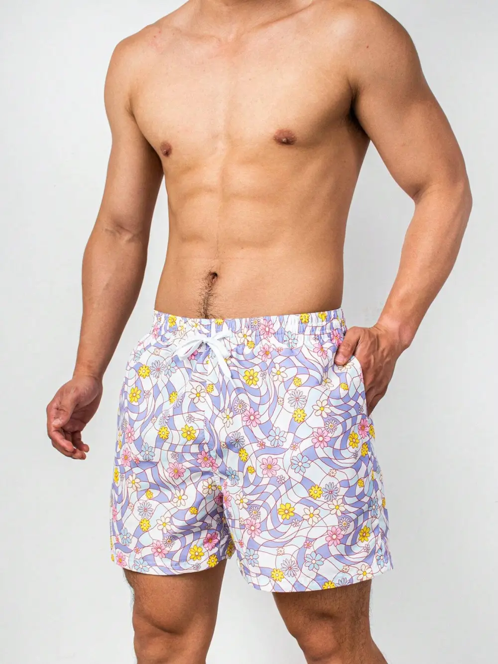Men's Drawstring Floral Print Swim Trunks