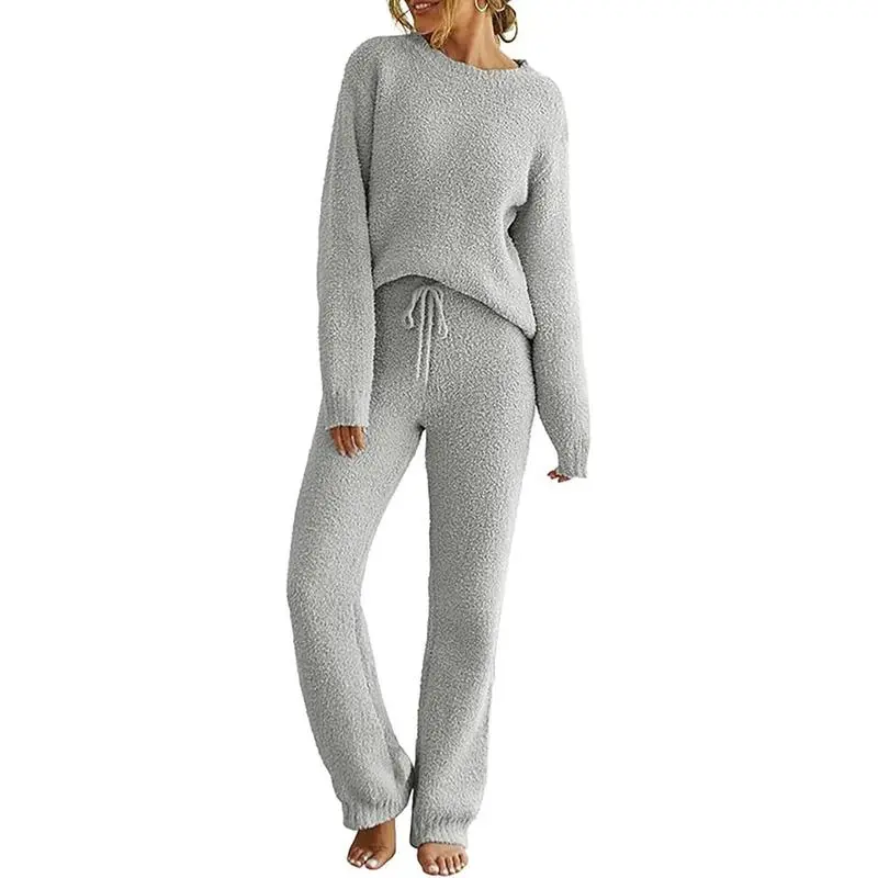 Womens Fuzzy Fleece Long Sleeve 2 Piece