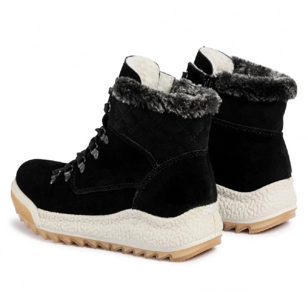 Ladies Black Suede Fur Lined Walking Boots/Shoes