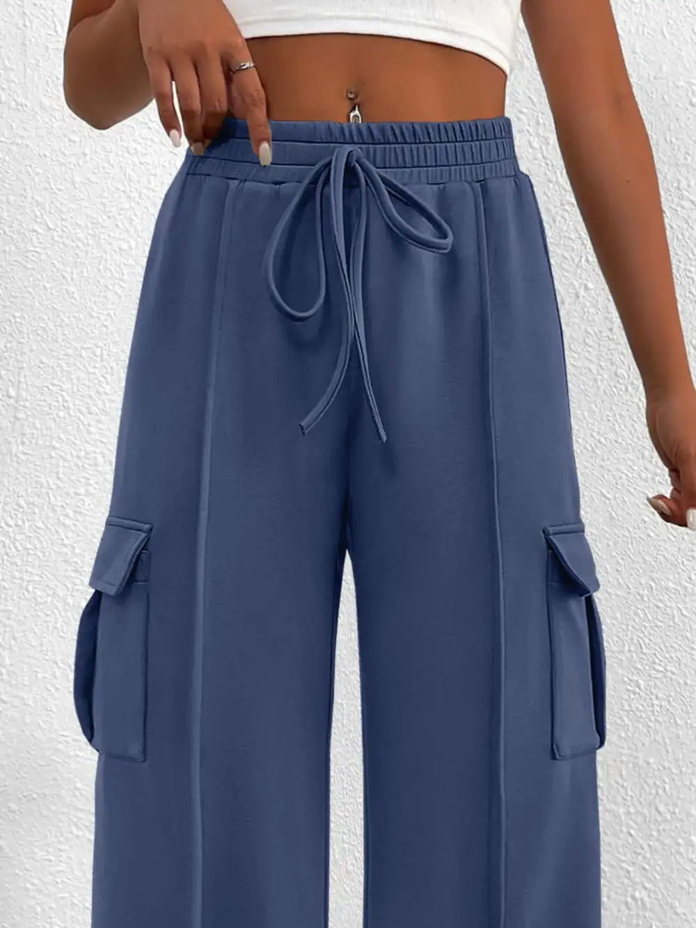 High Waist Cargo Pants With Drawstring