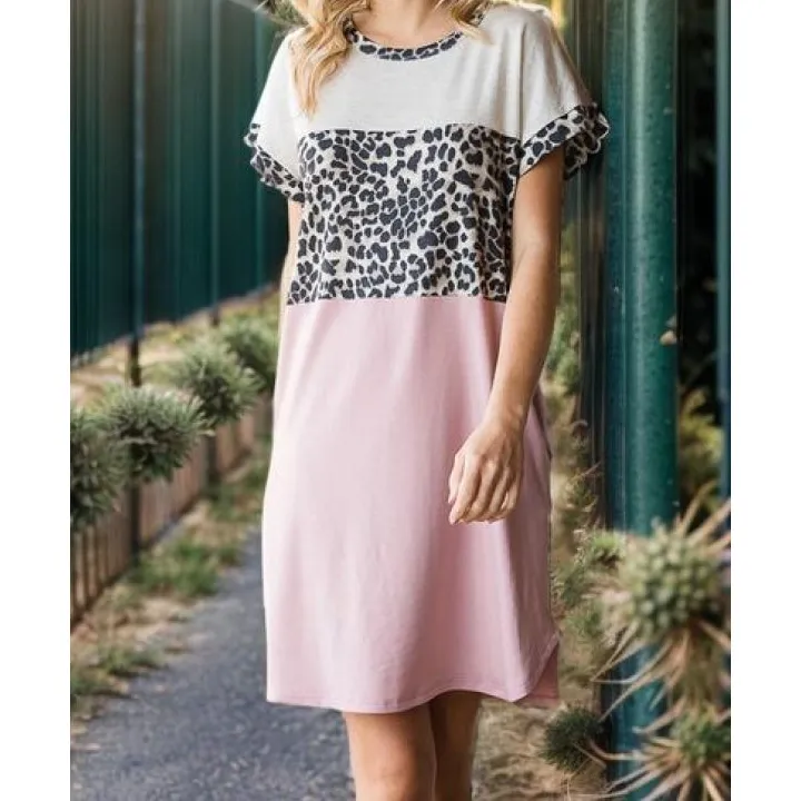 Full Size Solid Color Block and Mini Dress Plus Size